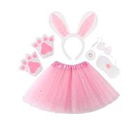 Costume de lapin pour enfant - 6 pièces en peluche rose douce - Ensemble oreilles de lapin pour - Pour fête quotidienne, extérieur, maison, anniversaire, vacances, Nouvel An, Thanksgiving