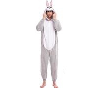 Costume de lapin pour homme et femme unisexe avec yeux violets (tailles adulte de S à L】[Taille M] Combinaison complète chaude et douce avec fermeture éclair et déguisement carnaval animal]