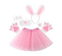Costume de lapin rose avec oreilles et queue de lapin, bandeau en peluche avec jupe, collier, patte de nez, accessoire de Pâques réglable pour , filles, fête, vacances, spectacle, jeu de rôle