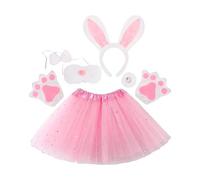 Costume de lapin rose - Ensemble de 6 jupes en peluche douce, fournitures de fête pour Pâques, Nouvel An, Thanksgiving, spectacle à domicile, vacances, vêtements d'intérieur et d'extérieur, réunion de