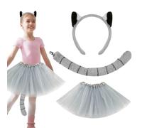 Costume de lémur pour enfant - Ensemble de robes de queue d'oreilles, accessoires faciles à usager | Casque confortable et queue pliante, idéal pour le cosplay, le jeu de prétendus, les aventures du z