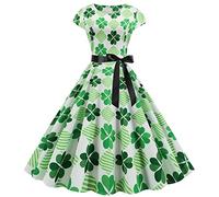 Costume de léprechaun irlandais pour femme avec trèfle porte-bonheur irlandais pour la Saint-Patrick Vert Robe cocktail sans manches, H2-i, M