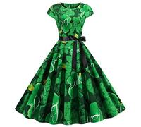 Costume de léprechaun irlandais pour femme avec trèfle porte-bonheur irlandais pour la Saint-Patrick Vert Robe cocktail sans manches, H2-b, XL