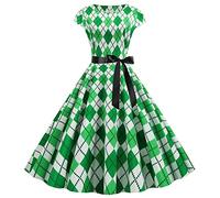 Costume de léprechaun irlandais pour femme avec trèfle porte-bonheur irlandais pour la Saint-Patrick Vert Robe cocktail sans manches, H2-f, L