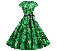 Costume de léprechaun irlandais pour femme avec trèfle porte-bonheur irlandais pour la Saint-Patrick Vert Robe cocktail sans manches, H2-C, L