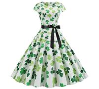 Costume de léprechaun irlandais pour femme avec trèfle porte-bonheur irlandais pour la Saint-Patrick Vert Robe cocktail sans manches, H2-h, M