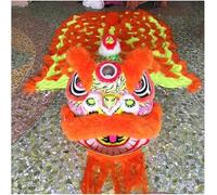 Costume de lion chinois traditionnel avec gongs et tambours pour spectacles en plein air et événements culturels