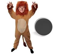 Costume de lion pour enfant - Taille XL - Déguisement d'animal de safari marron en peluche avec queue attachée, capuche à crinière séparée et peinture noire pour le visage - Tenue parfaite pour la