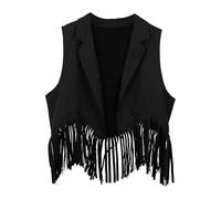 Costume de l'Oktoberfest pour fille - Veste en daim - Costume de cowgirl occidental pour enfants - Gilet d'été à pompons - Style années 70 - Style hippie - Gilet à franges sur le devant - Style bohème
