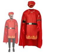 Costume de Lord Farquaad pour adulte, ensemble de 6 pièces avec chapeau rouge, cape, gants, ceinture pour Halloween, fête et costumade (taille S)