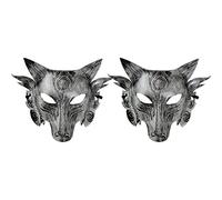 Costume de loup 2pcs Halloween Wolf Head Simulation Masks Animal Masquerade Cosplay Props Movie Theme Halloween Party Supplies (Silver)