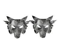 Costume de Loup 2pcs Halloween Wolf Head Simulation Masques Animal Masquerade Cosplay Props Movie Theme Halloween Party Supplies (Silver) Cover Face