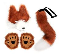 Costume de loup avec gants et queues d'animaux synthétiques pour femme | Ensemble d'accessoires pour Halloween, carnaval, bal masqué, jeu de rôle, spectacle, défilé de mode, discothèques, fêtes
