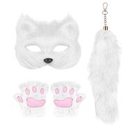 Costume de loup - couverture de visage de patte animale et ensemble de queue, Cat Cosplay Costume Accessoire | Gants décoratifs mignons, masque, queue pour Halloween, mascarade, se transformer en une