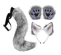 Costume de loup-garou 3 pièces en cuir synthétique, gants avec oreilles à clip, oreilles de loup douces pour la peau, costume de loup pliable intégré, queue de loup pour cosplay anime