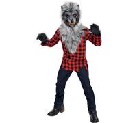 Costume de loup-garou hurleur affam Amscan pour enfants de taille L (12-14 ans) avec chemise carreaux, masque en fourrure et gants
