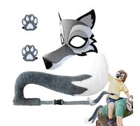 Costume de loup pour enffants - Histoire de la Journée mondiale du livre, ensemble de masques réalistes, couvre-tête de 23 x 16 cm + queue en peluche de 49 cm de long, matériau en fibre de feutre doux