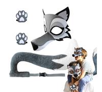 Costume de loup - Tenue cosplay animal en fourrure, tissu gris doux, design léger, réglable, oreilles et queue réalistes | Adorable robe de loup, les fêtes d'hiver, les spectacles scolaires et les