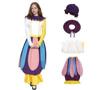 Costume de Madame Potts, costume de princesse, beauté, amie, théière, tenue de costumade avec chapeau, robe lanterne pour adulte pour Halloween, spectacle dramatique (jaune + violet, taille L)