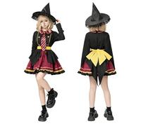 Costume de magicien 4 pièces avec robe Lolita, chapeau de sorcière, cravate et ceinture, costume de carnaval pour fille et femme, robe Lolita pour Halloween, carnaval, cosplay (femme, L)