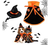 Costume de Magicien d'halloween pour Chat avec Chapeau, Chats Petits Chiens Sorcière Cape de Citrouille,Animaux Costume Vêtements Cosplay pour Chiot Chien Chat Halloween Magique Cosplay Noël Carnaval