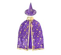 Costume De Magicien pour Adultes, Cape Et Chapeau De Sorcière Déguisement Carnaval Adulte Étoiles Dorées Chic Élégants Ensemble pour Femmes Hommes Médiévale Halloween Fête à Thème Cosplay