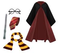 Costume de magicien pour enfants - Cape magique à capuche avec baguette magique et cravate pour Halloween, la journée mondiale du livre, le carnaval, la fête de magicien, le cosplay
