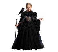 Costume de Maléfique pour Fille, Robe de méchante Reine avec et Cape à Ailes Noires, Robe de sorcière,Costume pour Halloween, Carnaval, Cosplay, fête à thème