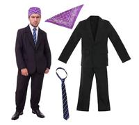 Costume de manager de bureau de prison pour adultes - Taille L - Veste et pantalon noirs avec bandana cachemire violet et cravate rayée bleue - Déguisement de personnage de la série TV pour homme
