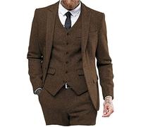 Costume de mariage 3 pièces en tweed à chevrons pour homme, marron, 54