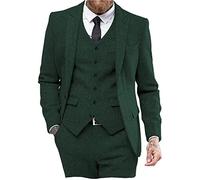 Costume de mariage 3 pièces en tweed à chevrons pour homme, Vert chasse., 46