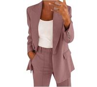 Costume de mariage élégant pour femme | Ensemble 2 pièces - Blazer à manches longues avec boutons et pantalon taille haute pour le travail, le bureau, le pantalon formel - Blazer - Grande taille, rose
