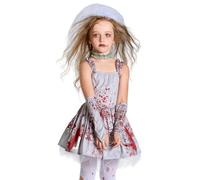 Costume de mariée d'Halloween - Robe tutu sanglante, robe de mariée cadavre | Voile en dentelle gothique, ensemble d'accessoires de gants, couches de tulle vieilli, idéal pour les mariages hantés