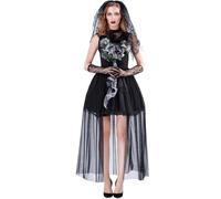 Costume de mariée gothique 2025 pour femme - Cosplay d'Halloween - Élégante robe de mariée mort-vivante - Tenue effrayante - Costume de cosplay Tifa (noir, XL)