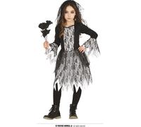 Costume de mariée gothique pour fille avec dentelle Costume d'Halloween noir et blanc