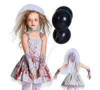 Costume de mariée zombie - Tenue de mariée gothique, robe de mariée mort-vivante, Halloween Cosplay | Robe de mariée sanglante avec voile en dentelle et tissu déchiré pour déguisement, fête, soirée