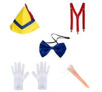 Costume de marionnette 1/5 pièces avec bonnets à nez long, porte-jarretelles, cravate, gants, livre d'histoire, costume de conte de fées, costume d'Halloween