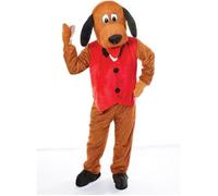 Costume de mascotte - Chien - Taille adulte - Peluche marron - Gilet rouge