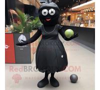 Costume De Mascotte Redbrokoly Boule De Pétanque Noire Personnage Habillé D'une Robe De Cocktail Et De Portefeuilles Multicolore