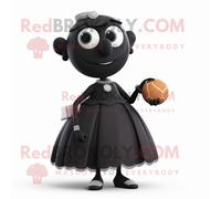 Costume De Mascotte Redbrokoly Boule De Pétanque Noire Personnage Habillé D'une Robe De Cocktail Et De Portefeuilles Multicolore