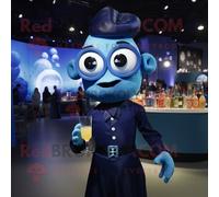 Costume De Mascotte Redbrokoly Cyclope Bleu Marine Habillé D'une Robe De Cocktail Et De Bandeaux Multicolore