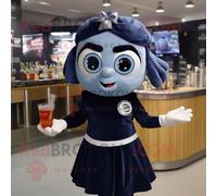 Costume De Mascotte Redbrokoly Cyclope Bleu Marine Habillé D'une Robe De Cocktail Et De Bandeaux Multicolore