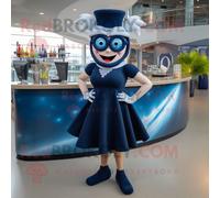 Costume De Mascotte Redbrokoly Cyclope Bleu Marine Habillé D'une Robe De Cocktail Et De Bandeaux Multicolore