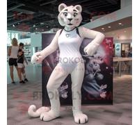 Costume De Mascotte Redbrokoly De Panthère Blanche Habillée D'un Bikini Et De Pinces À Cheveux Multicolore