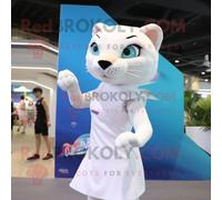 Costume De Mascotte Redbrokoly De Panthère Blanche Habillée D'un Bikini Et De Pinces À Cheveux Multicolore