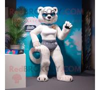 Costume De Mascotte Redbrokoly De Panthère Blanche Habillée D'un Bikini Et De Pinces À Cheveux Multicolore
