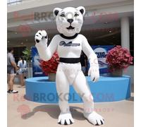Costume De Mascotte Redbrokoly De Panthère Blanche Habillée D'un Bikini Et De Pinces À Cheveux Multicolore