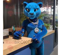 Costume De Mascotte Redbrokoly De Panthère Bleue Habillée D'une Jupe Crayon Et D'un Bracelet Montres Multicolore