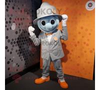 Costume De Mascotte Redbrokoly De Personnage Gris Orange Habillé D'un Combishort Et De Boutons De Manchette Multicolore
