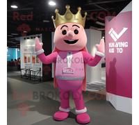 Costume De Mascotte Redbrokoly De Roi Rose Habillé Avec Un Pantalon Chino Et Des Bracelets Multicolore